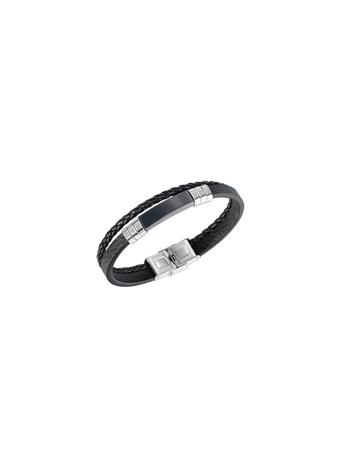 Troli Bracciale da uomo nero in pelle intrecciata uomo