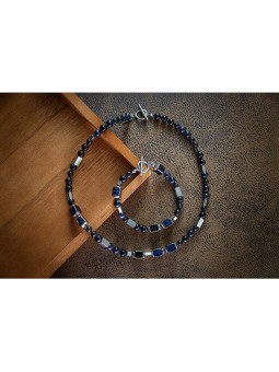 Lampglas Elegante collana Star Dust con perle Lampglas uniche e pietra dorata blu NFM15 uomo