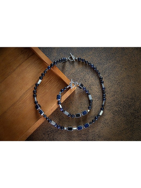 Lampglas Elegante collana Star Dust con perle Lampglas uniche e pietra dorata blu NFM15 uomo