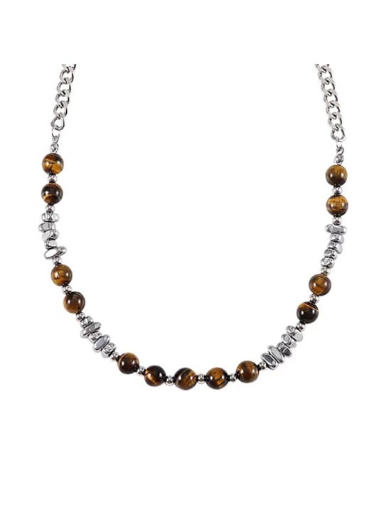 Troli Collana di perline d'acciaio con occhio di tigre uomo