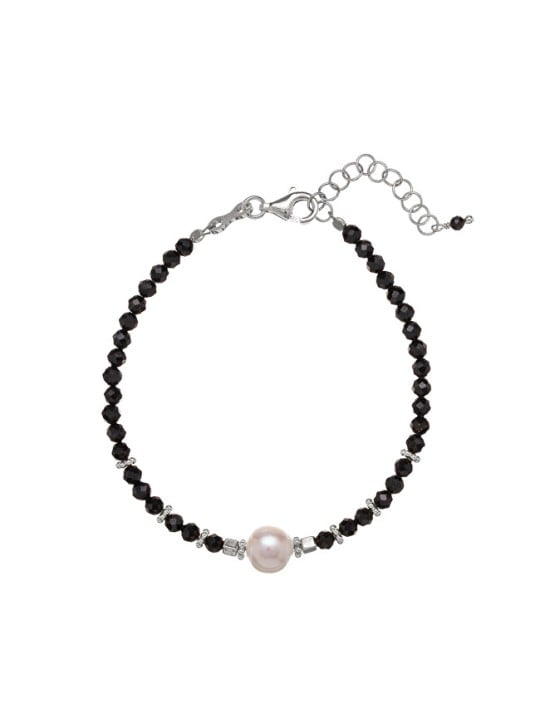 Alisia Bracciale con perle di spinello nero e perla autentica AL4108-Argento-Spinello donna