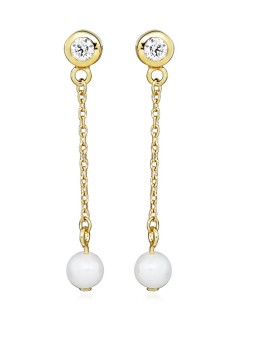Silver Cat Orecchini pendenti placcati oro con perle e zirconi cubici SC561 donna