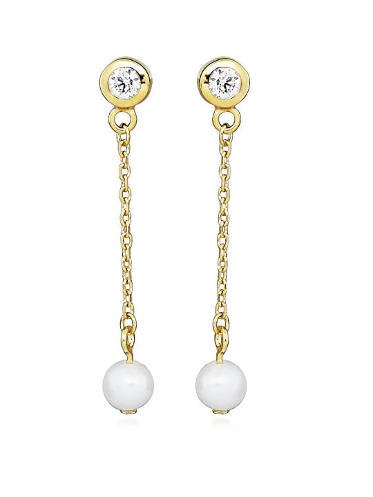 Silver Cat Orecchini pendenti placcati oro con perle e zirconi cubici SC561 donna