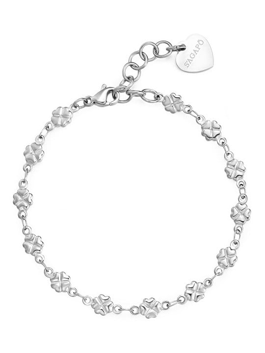 S'Agapõ Bracciale in acciaio SHK96 con motivo a trifoglio massiccio donna