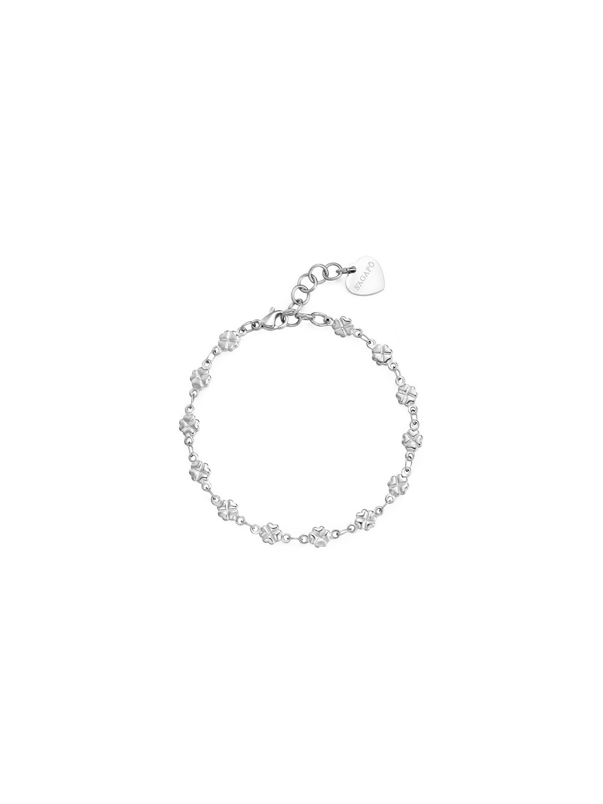S'Agapõ Bracciale in acciaio SHK96 con motivo a trifoglio massiccio donna