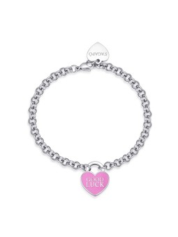 S'Agapõ Incantevole bracciale in acciaio con cuore "Good Luck Be My Always" SBM87 donna