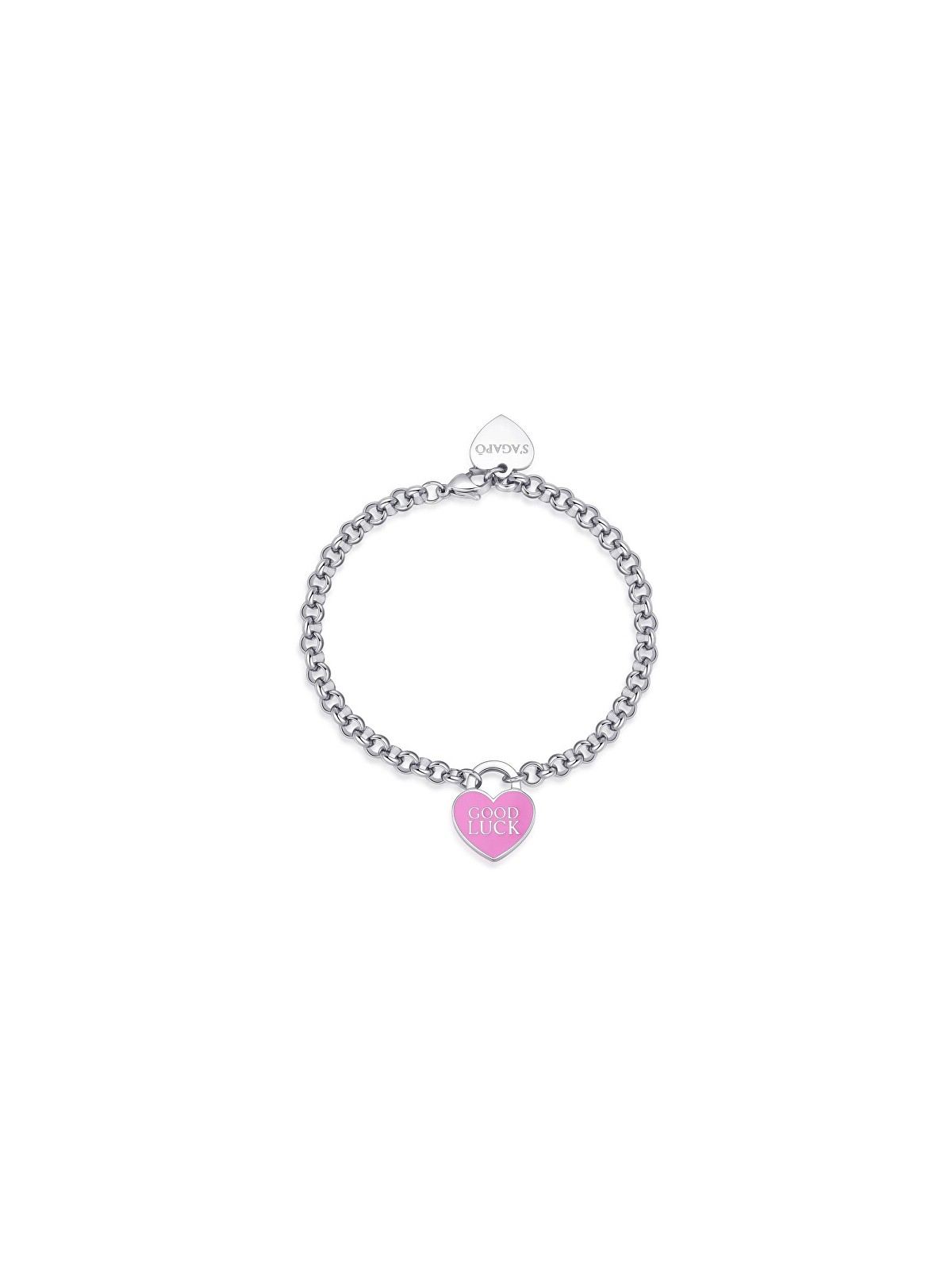 S'Agapõ Incantevole bracciale in acciaio con cuore "Good Luck Be My Always" SBM87 donna