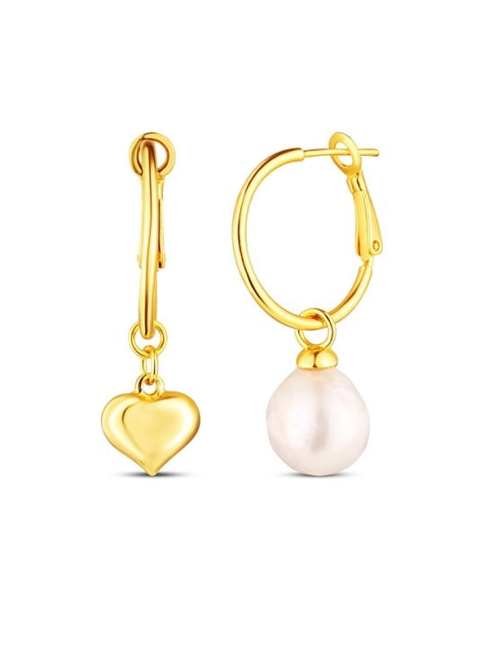 JwL Luxury Pearls Romantici orecchini asimmetrici con cuore e perla d'acqua dolce 2 in 1 JL0854 donna
