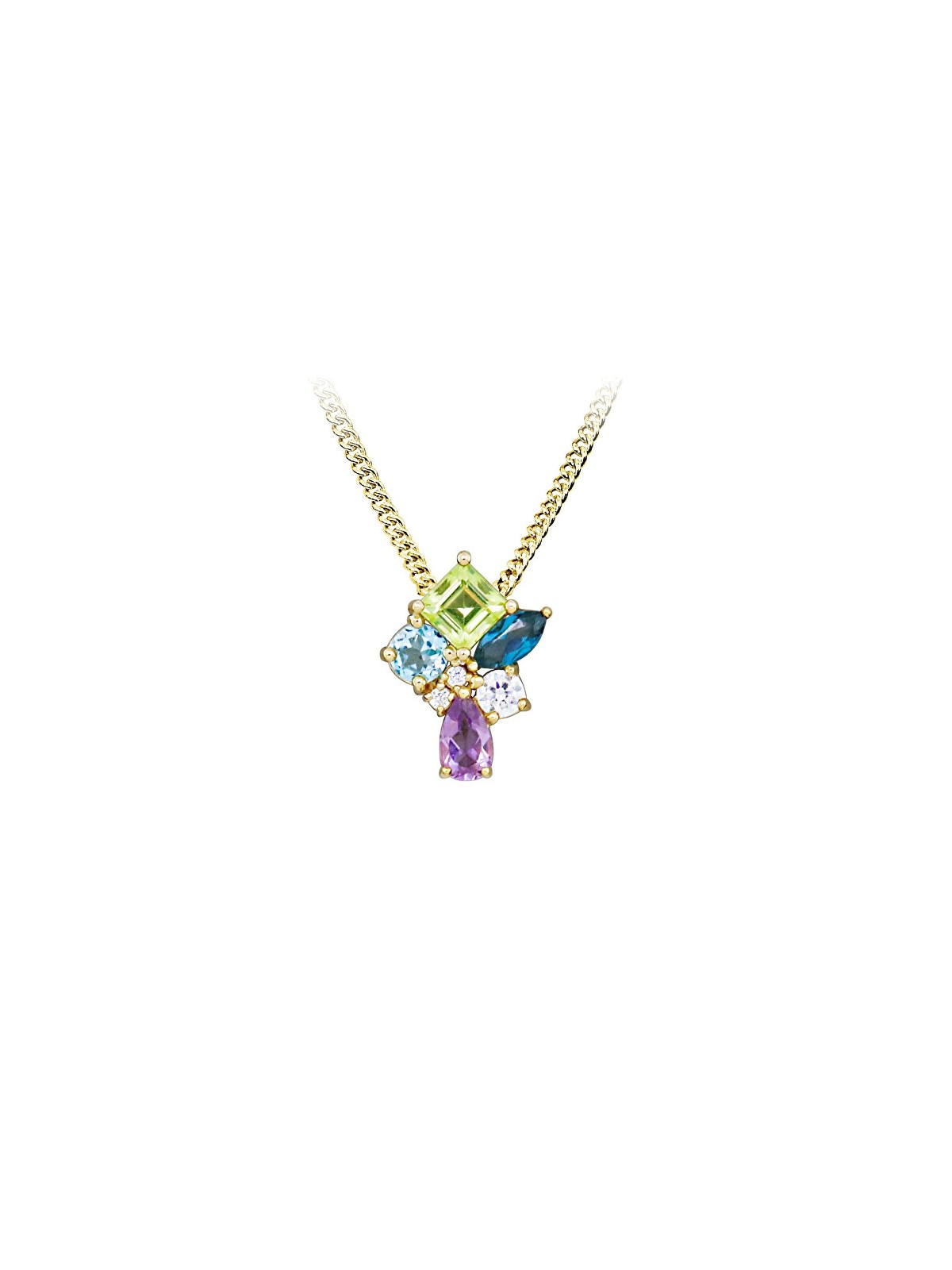 Silver Cat Collana giocosa placcata in oro con pietre colorate SC626 catena, pendente donna