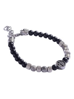 Marc Malone Bracciale con perline e diaspro grigio MCGB5019 uomo