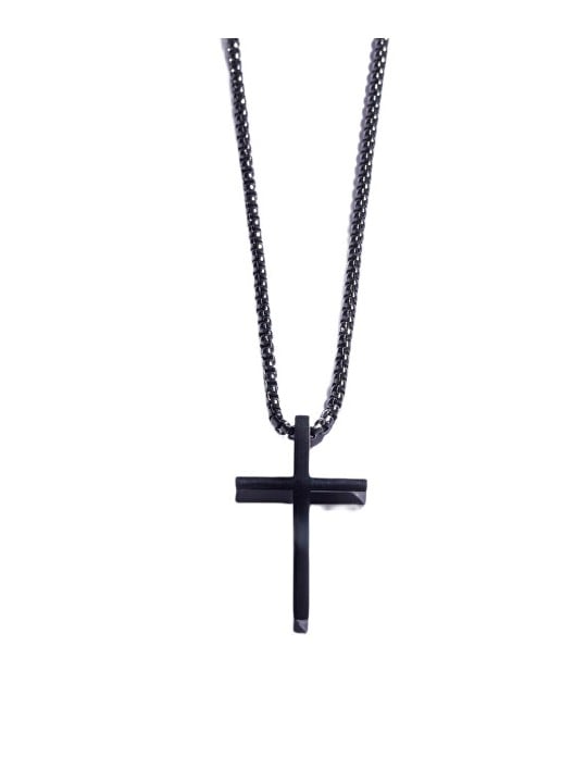 Marc Malone Collana senza tempo in acciaio nero con croce MCGN5048B uomo