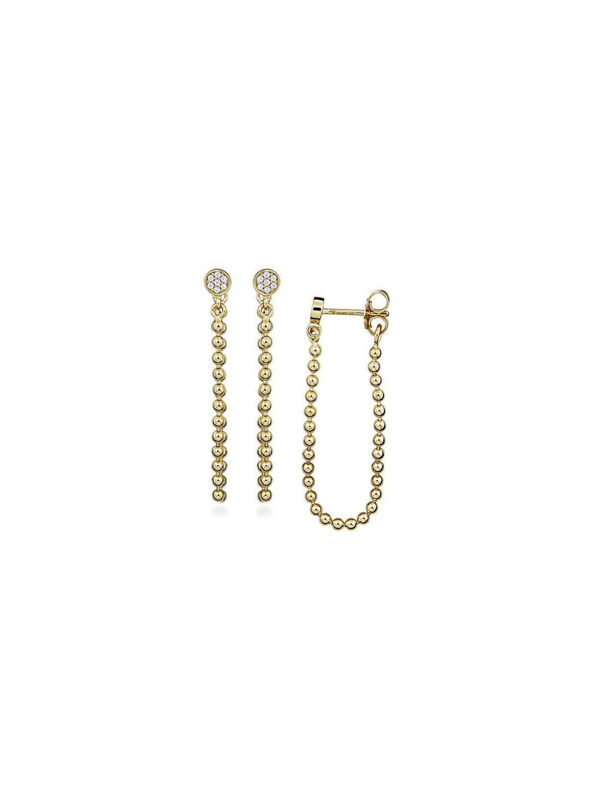 Silver Cat Orecchini a catena placcati in oro con zirconi cubici SC534 donna