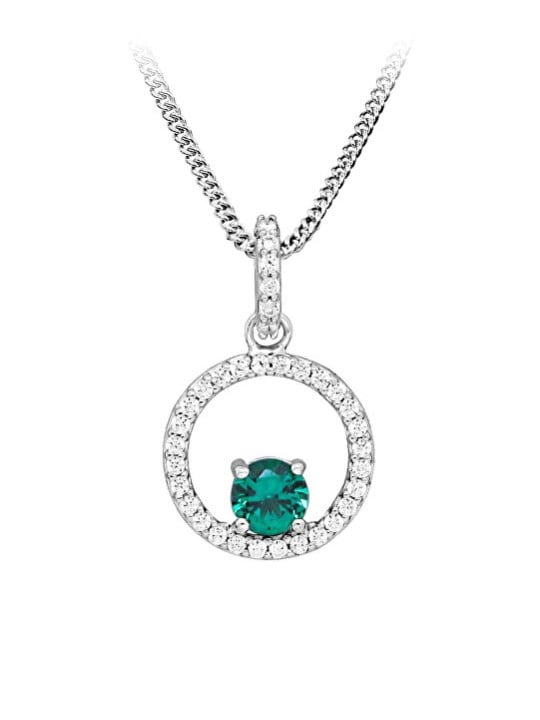 Silver Cat Collana in argento con zirconi e smeraldo sintetico SC632 catena, pendente donna