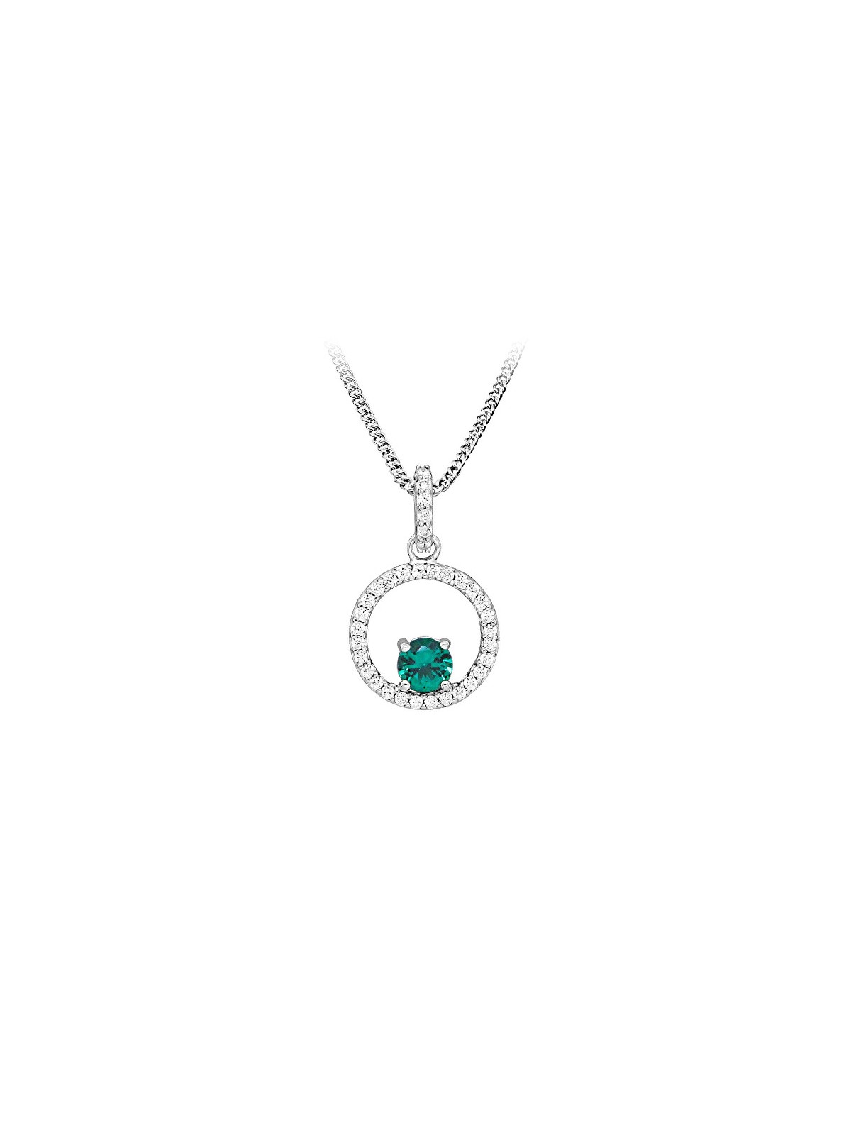 Silver Cat Collana in argento con zirconi e smeraldo sintetico SC632 catena, pendente donna