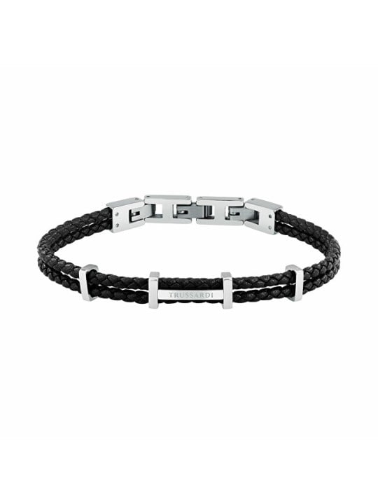 Trussardi Bracciale da uomo in pelle nera intrecciata T-Leather TJAXZ13 uomo