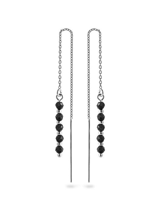 AGAIN Jewelry Orecchini a catena in argento con spinello nero AJKNS008 donna