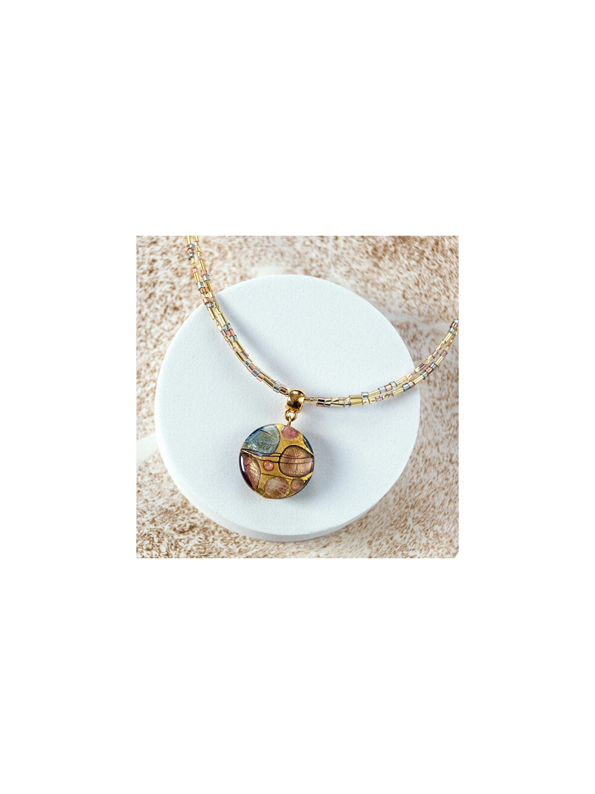 Lampglas Collana doppia Art Nouveau con oro 24 carati e perla in vetro di lampglas NP48 donna