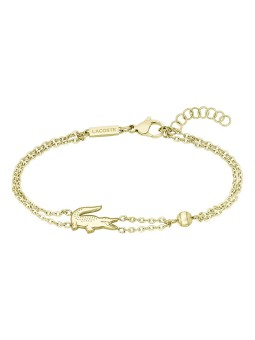 Lacoste Bracciale doppio in pelle di coccodrillo placcato oro 2040581 donna