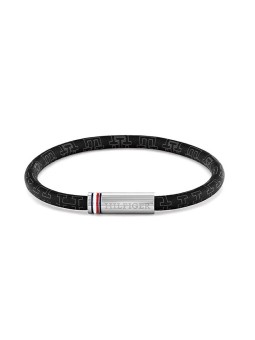 Tommy Hilfiger Bracciale da uomo nero in similpelle con cordino stampato 2790704 uomo