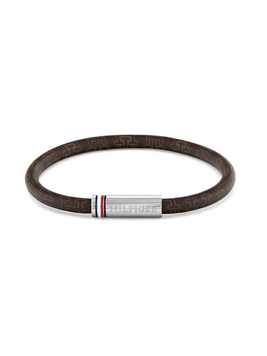 Tommy Hilfiger Bracciale da uomo marrone in similpelle con cordino stampato 2790703 uomo