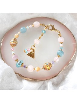 Lampglas Bracciale Romantic Roots in oro 24 carati e argento sterling con perle, quarzo rosa, calcite e kunzite BP13/M donna