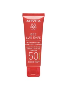 Apivita BEE SUN SAFE Crema Viso Antietà e Antimacchie Colorata SPF 50 50ml donna