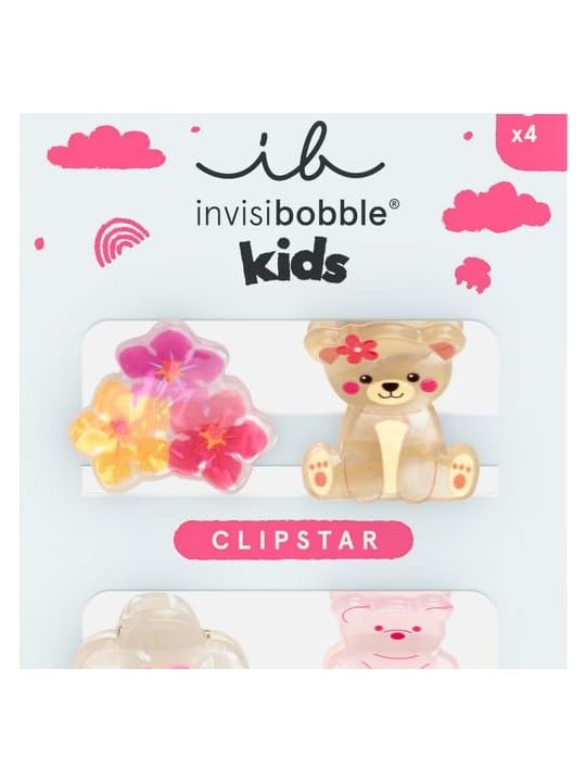 Invisibobble Clipstar Kids Bearly Bloomed - Fermaglio per capelli, 4 pezzi bambino