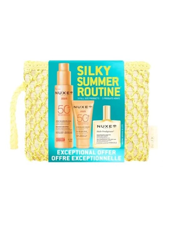 Nuxe Silky Summer Routine Set Body Spray SPF50 150ml Face Sunscreen Cream SPF50+ 50ml Dry Care Oil 50ml 50ml