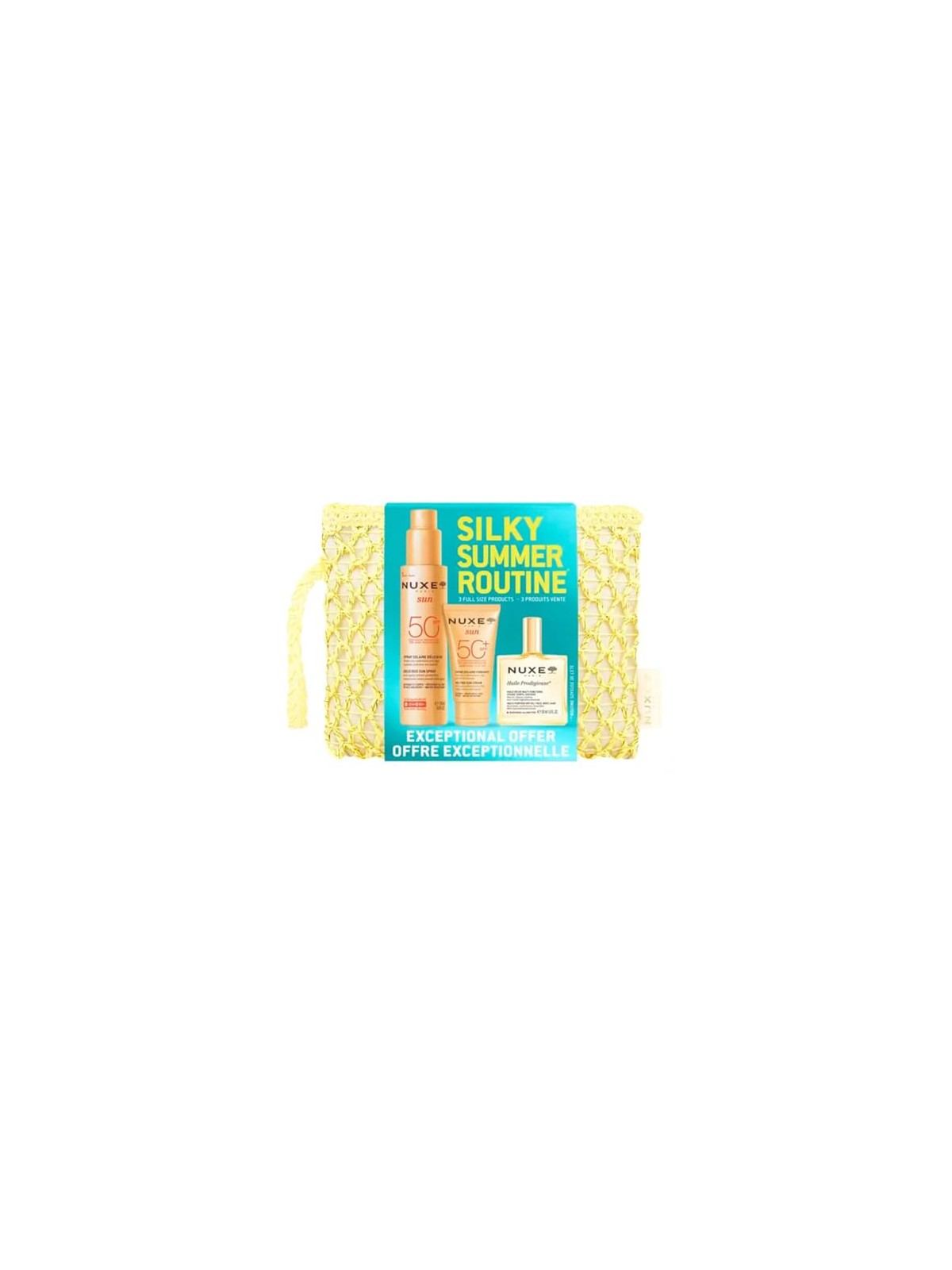 Nuxe Silky Summer Routine Set Body Spray SPF50 150ml Face Sunscreen Cream SPF50+ 50ml Dry Care Oil 50ml 50ml