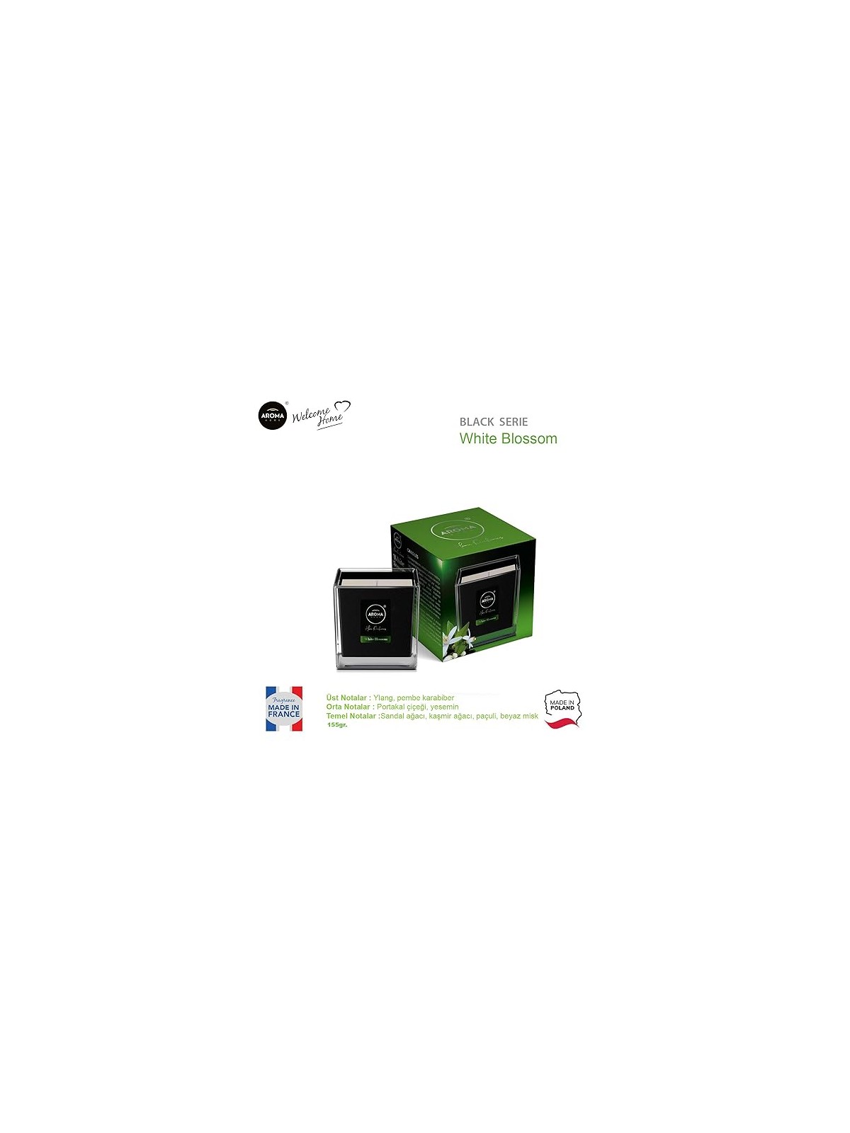 Aroma home Candela Black Series White Blossom 155g