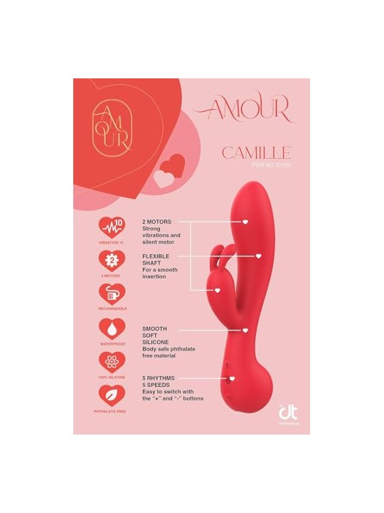 Dream toys Vibratore a forma di coniglietto Amour Vibe Camille con 2 motori, colore rosso.