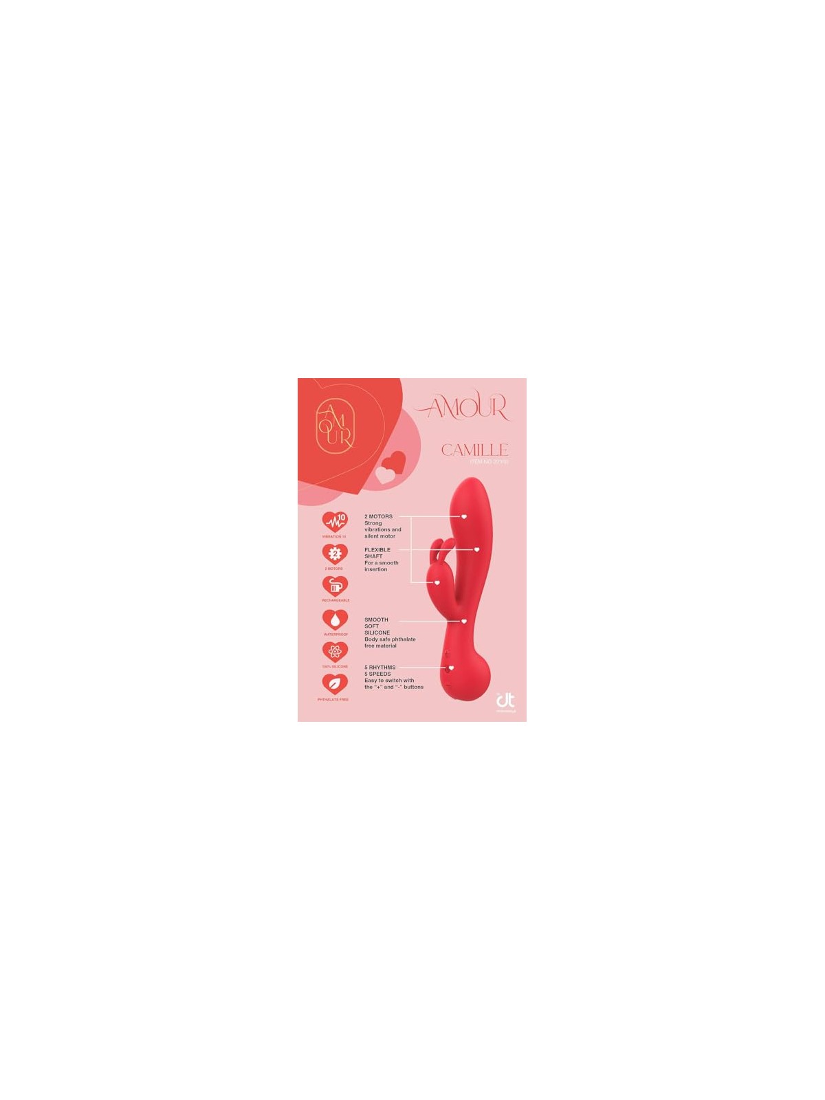 Dream toys Vibratore a forma di coniglietto Amour Vibe Camille con 2 motori, colore rosso.