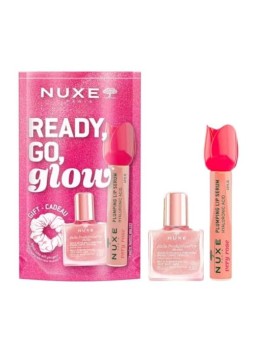 Nuxe SET Glow On The Go Olio secco rosa 10ml + lucidalabbra 8ml + fascia per capelli