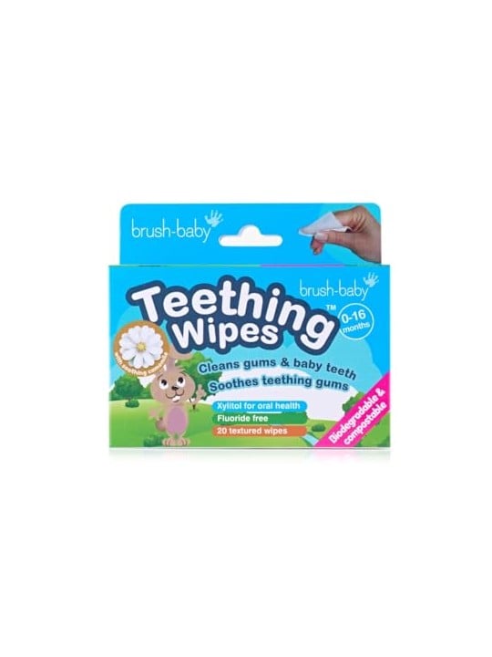 Brush baby Garze igieniche con camomilla e Xilitol per la pulizia delle gengive, 0-16 mesi, 20 pezzi.