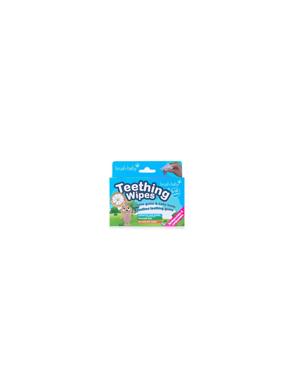 Brush baby Garze igieniche con camomilla e Xilitol per la pulizia delle gengive, 0-16 mesi, 20 pezzi.