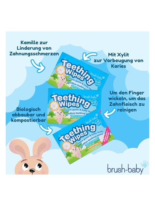 Brush baby Garze igieniche con camomilla e Xilitol per la pulizia delle gengive, 0-16 mesi, 20 pezzi.
