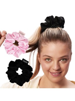 Glov Elastici per capelli in raso, taglia S Rosa/Nero, 2 pezzi