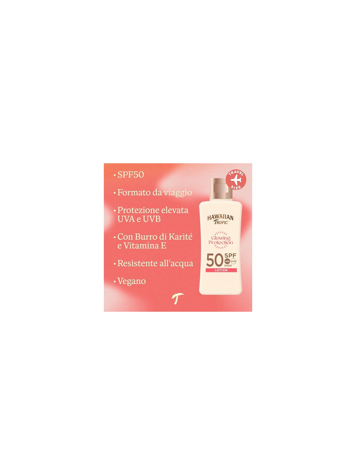 Hawaiian Tropic Lozione solare SPF 50 con effetto illuminante, formato mini 75 ml donna