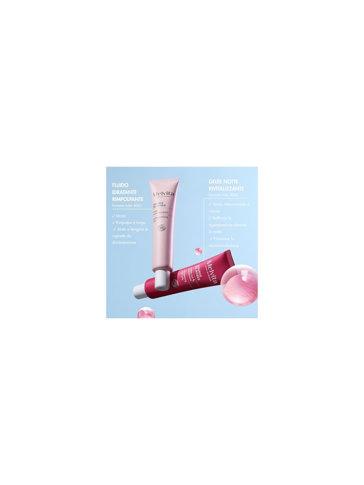 Melvita Fluido idratante rigenerante SOURCE DE ROSES 40ml donna