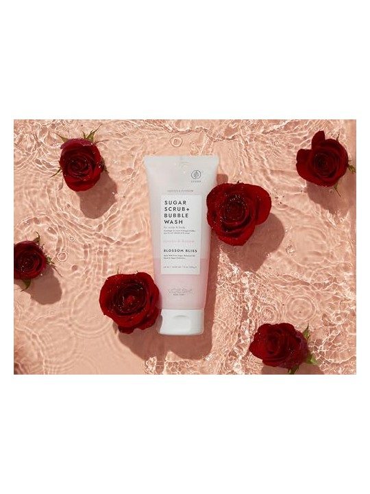 Voesh Sugar Scrub + Bubble Wash detergente corpo e cuoio capelluto esfoliante allo zucchero Blossom Bliss 210g