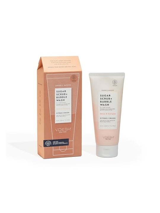 Voesh Sugar Scrub + Bubble Wash, peeling e schiuma detergente per cuoio capelluto e corpo, aroma Agrumi 210g