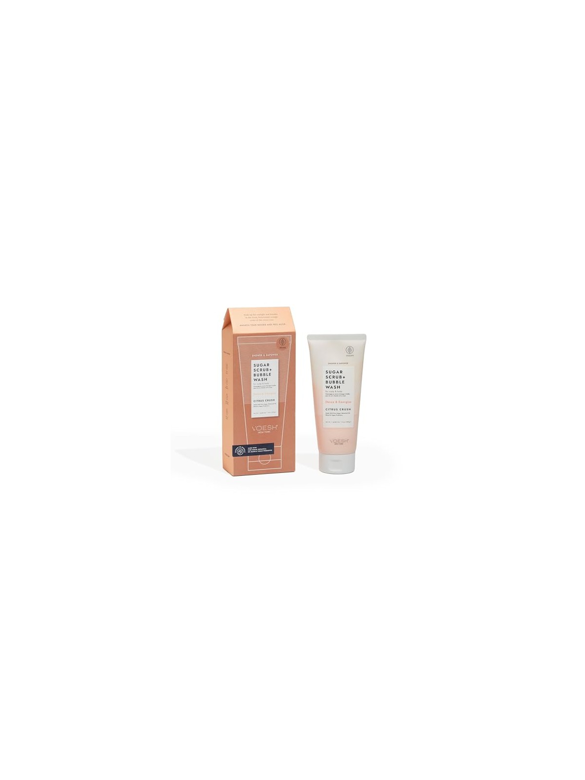 Voesh Sugar Scrub + Bubble Wash, peeling e schiuma detergente per cuoio capelluto e corpo, aroma Agrumi 210g