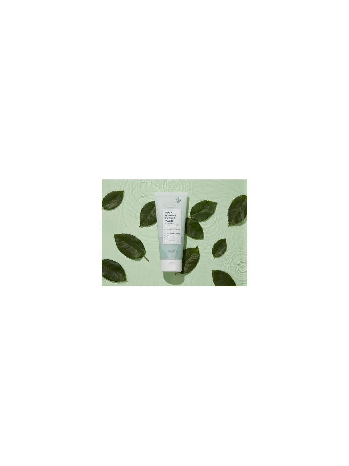 Voesh Sugar Scrub + Bubble Wash, peeling e schiuma detergente per cuoio capelluto e corpo, Rainforest Mist 210g