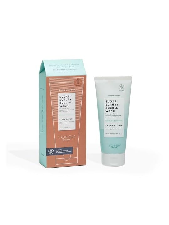 Voesh Sugar Scrub + Bubble Wash, peeling e schiuma detergente per la pelle di testa e corpo. Oceano Pulito 210g