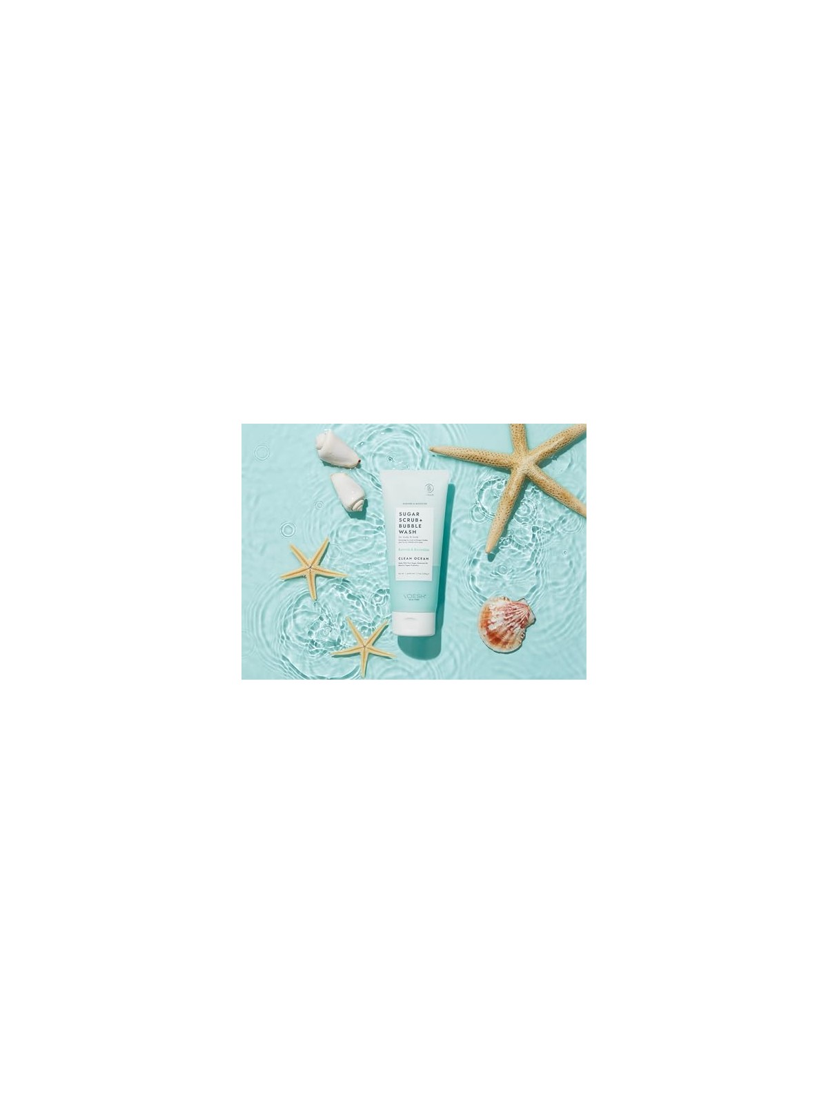 Voesh Sugar Scrub + Bubble Wash, peeling e schiuma detergente per la pelle di testa e corpo. Oceano Pulito 210g