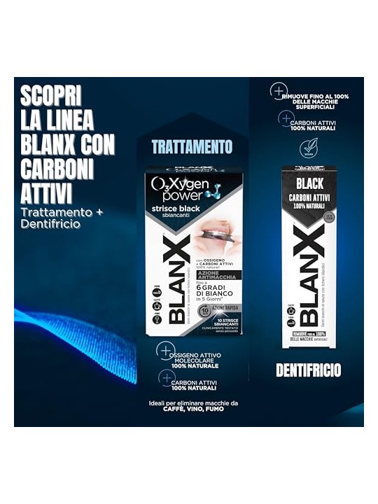 BlanX Strisce sbiancanti per denti Oxygen Power Black Whitening Strips, 10 pezzi unisex