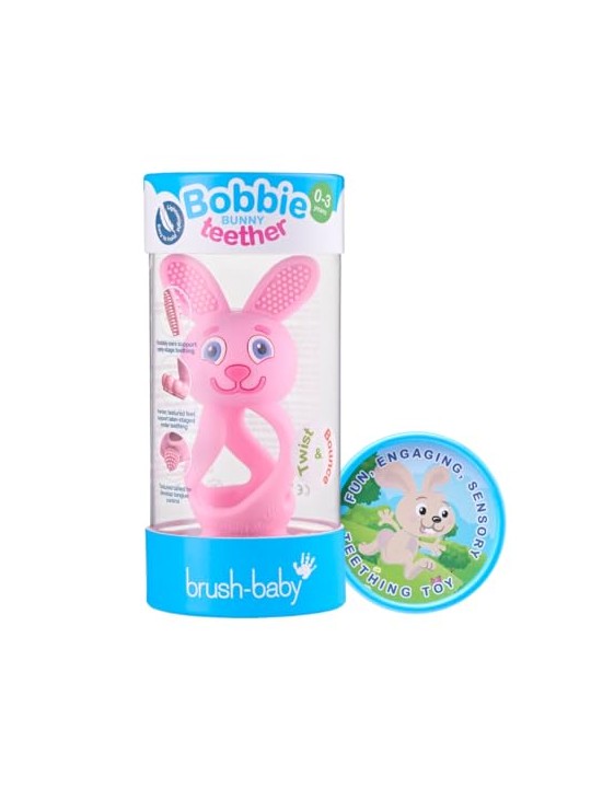Brush baby Giocattolo massaggiagengive Bobbie Bunny per bambini piccoli, rosa.