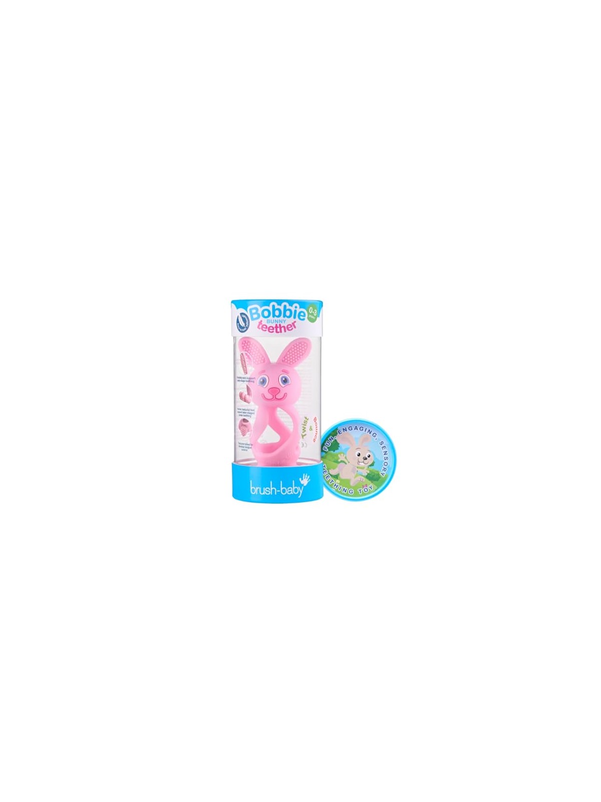 Brush baby Giocattolo massaggiagengive Bobbie Bunny per bambini piccoli, rosa.