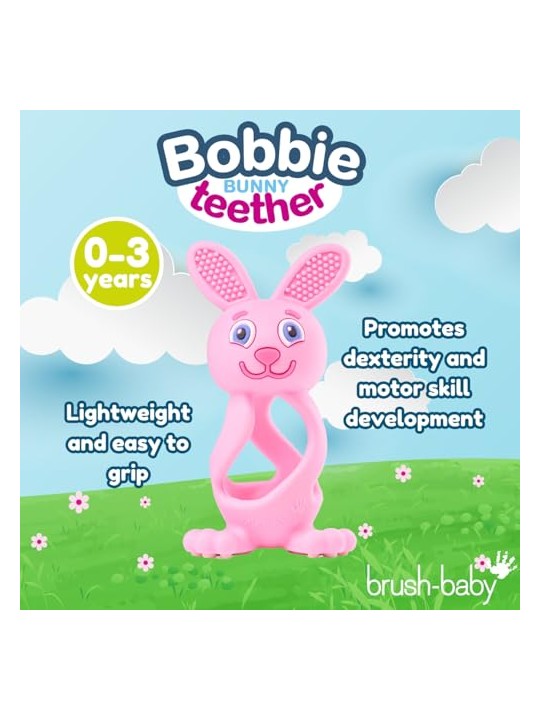 Brush baby Giocattolo massaggiagengive Bobbie Bunny per bambini piccoli, rosa.