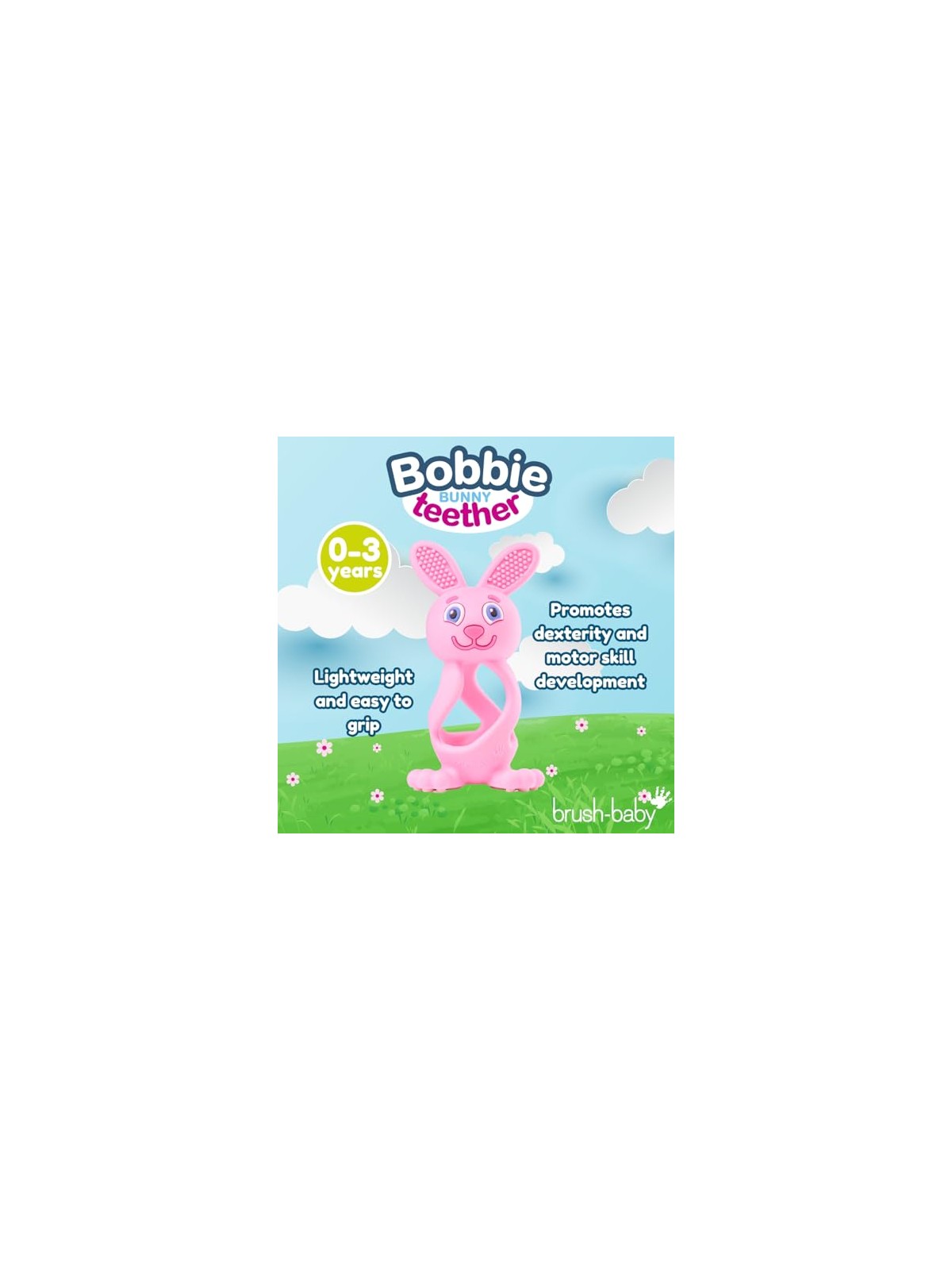Brush baby Giocattolo massaggiagengive Bobbie Bunny per bambini piccoli, rosa.